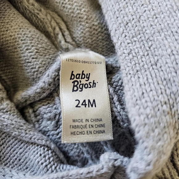 Baby B'Gosh Gray Bear Hooded Knit Cotton Button Up Sweater Size Boy's 24 Months - Picture 7 of 8